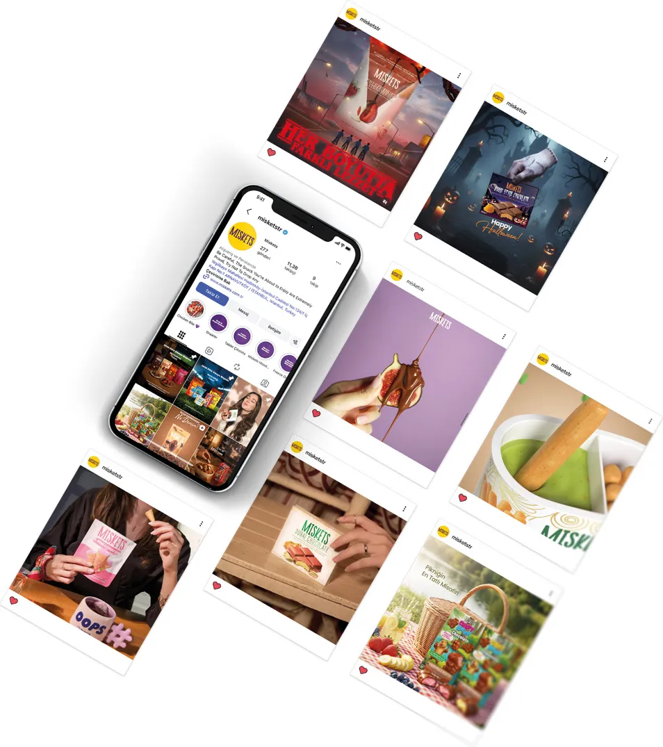 Miskets Instagram gönderileri ve telefon ekranında profil